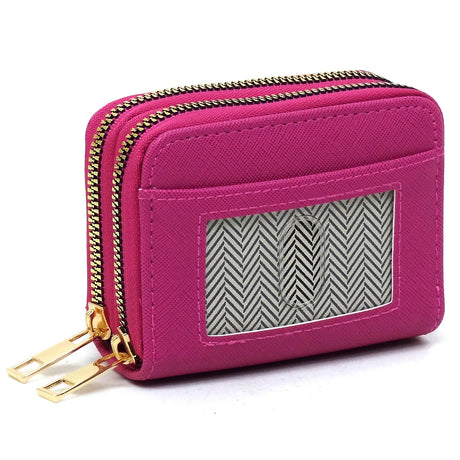 Saffiano Accordion Card Holder Double Zip Wallet