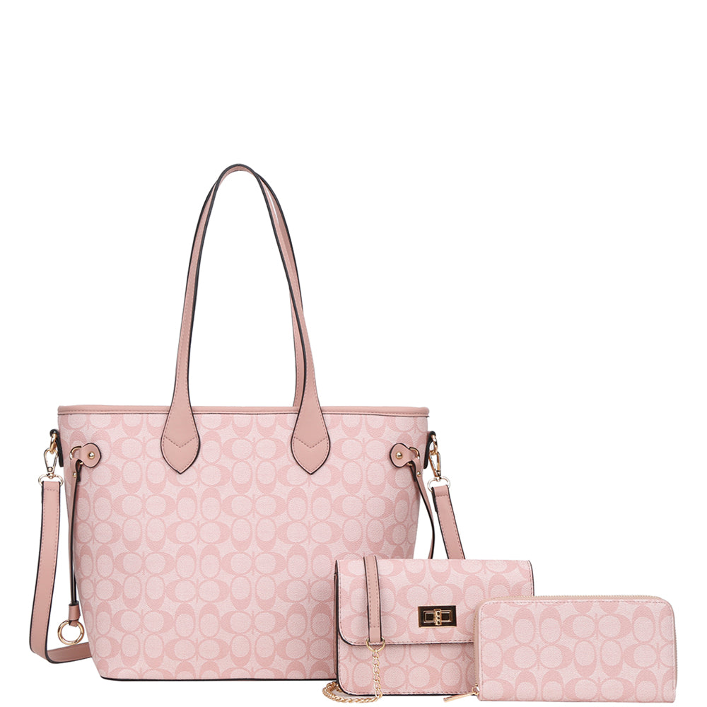 Oval Print Tote Bag W Crossbody & Wallet Set