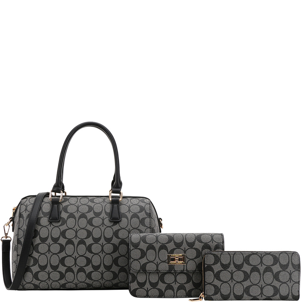 Oval Print Boston Bag W Crossbody & Wallet Set