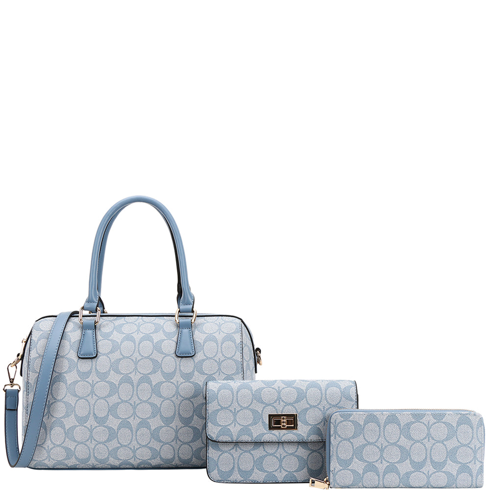 Oval Print Boston Bag W Crossbody & Wallet Set