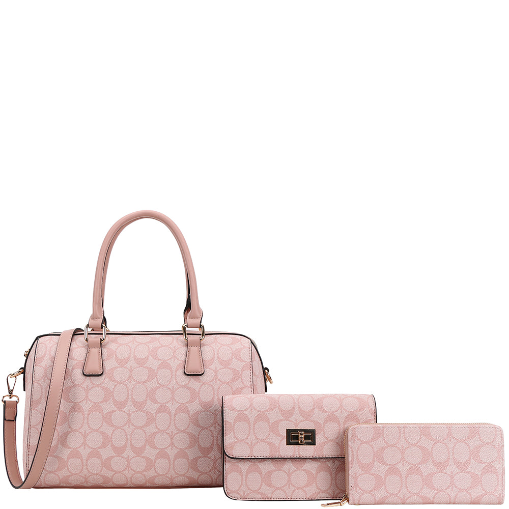 Oval Print Boston Bag W Crossbody & Wallet Set