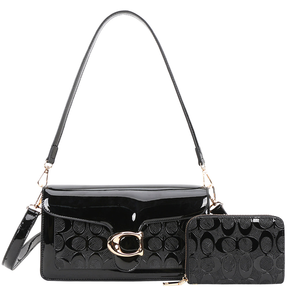 2In1 Glossy Oval Print Shoulder Crossbody Set
