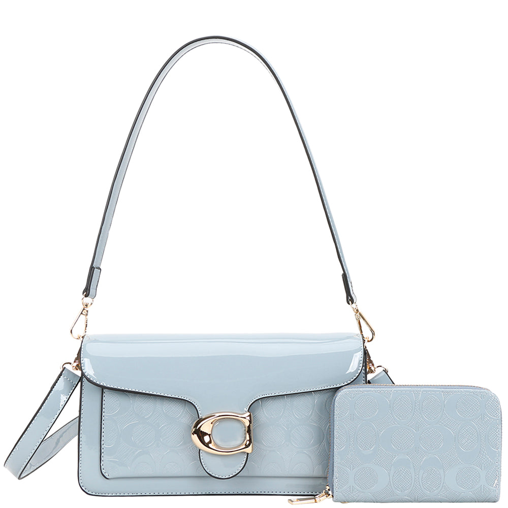 2In1 Glossy Oval Print Shoulder Crossbody Set