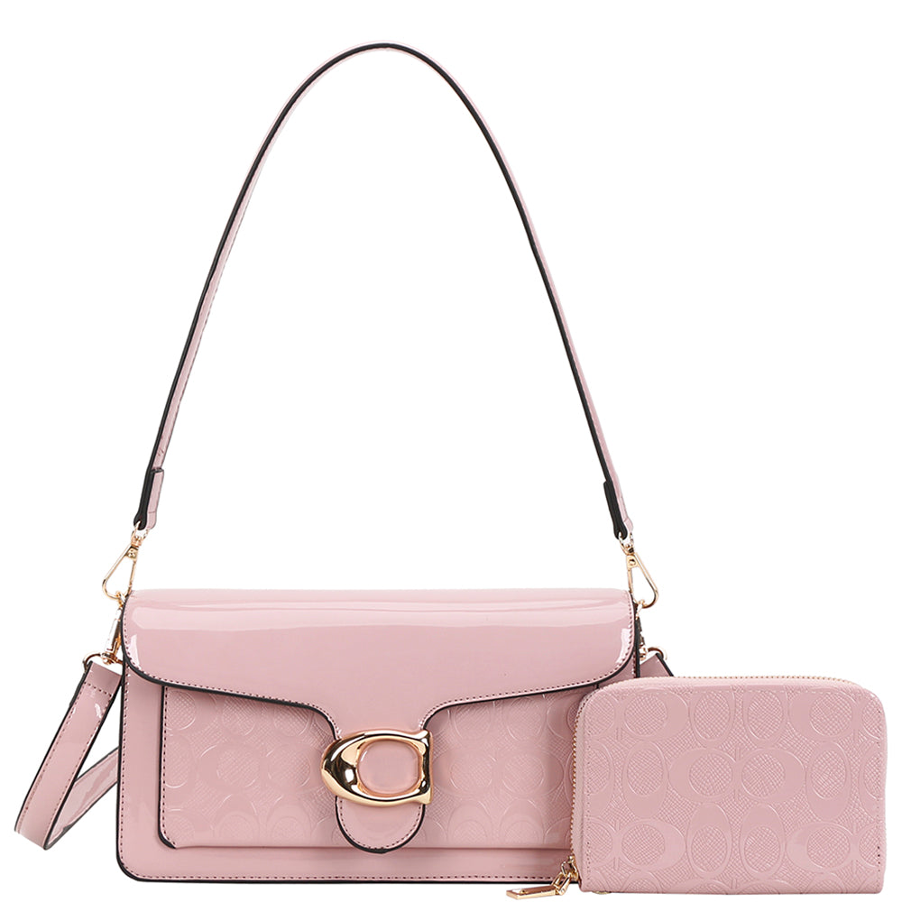 2In1 Glossy Oval Print Shoulder Crossbody Set