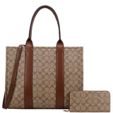 Oval Print Handle Tote W Wallet Set