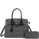 2In1 Oval Textured Satchel Bag W Wallet Set