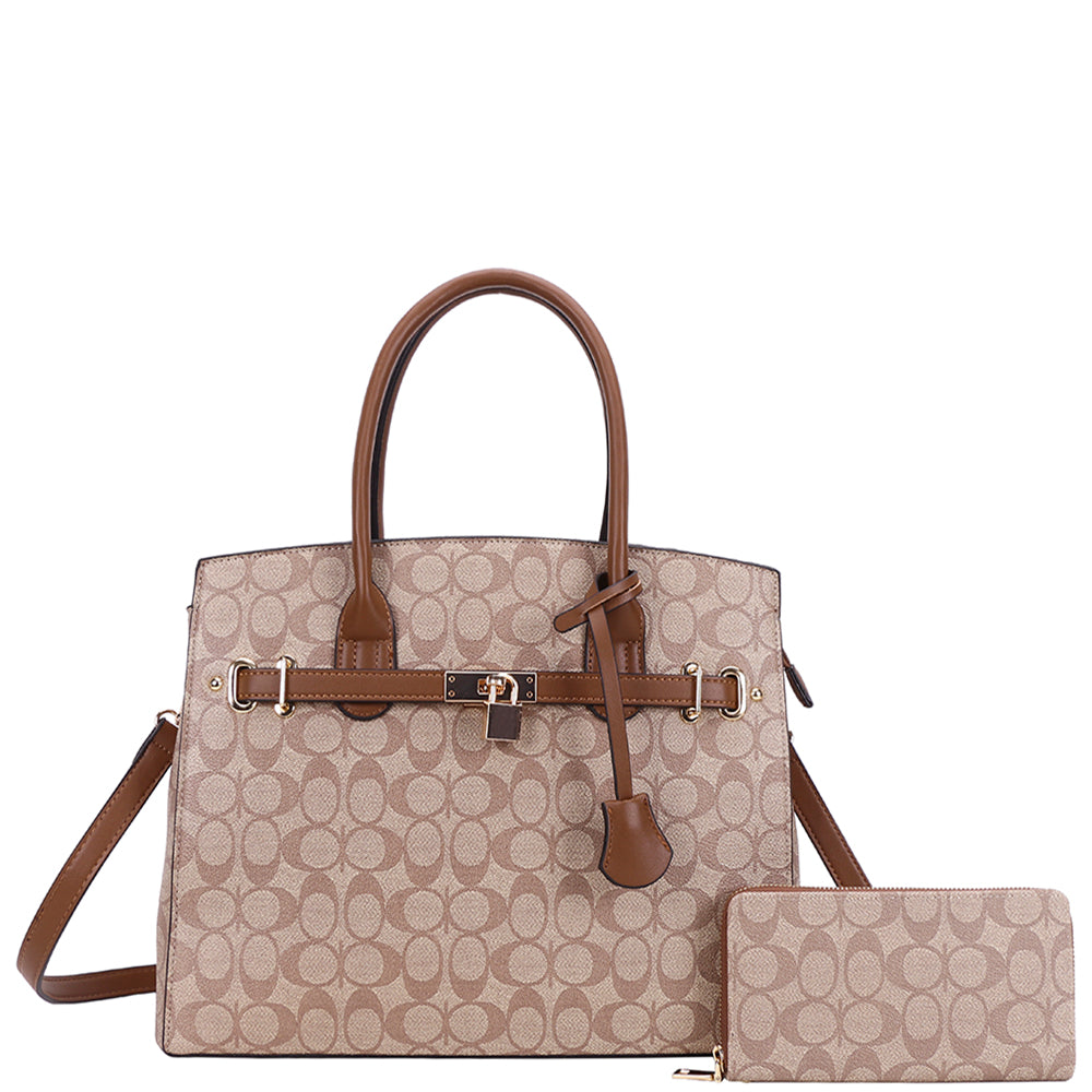 2In1 Oval Textured Satchel Bag W Wallet Set