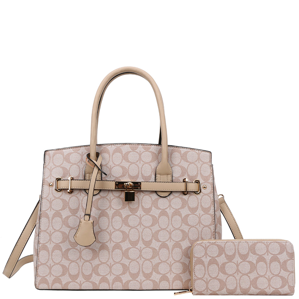 2In1 Oval Textured Satchel Bag W Wallet Set