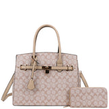 2In1 Oval Textured Satchel Bag W Wallet Set