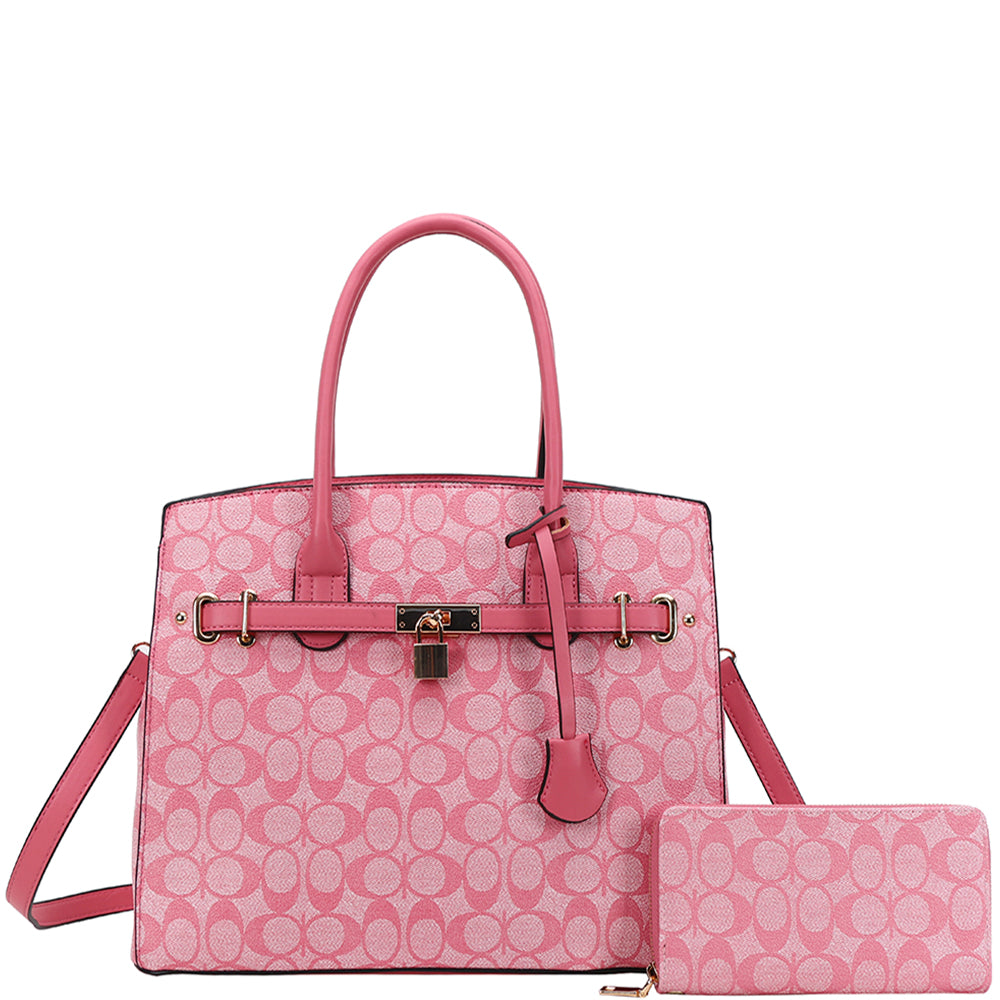 2In1 Oval Textured Satchel Bag W Wallet Set