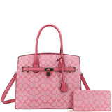 2In1 Oval Textured Satchel Bag W Wallet Set