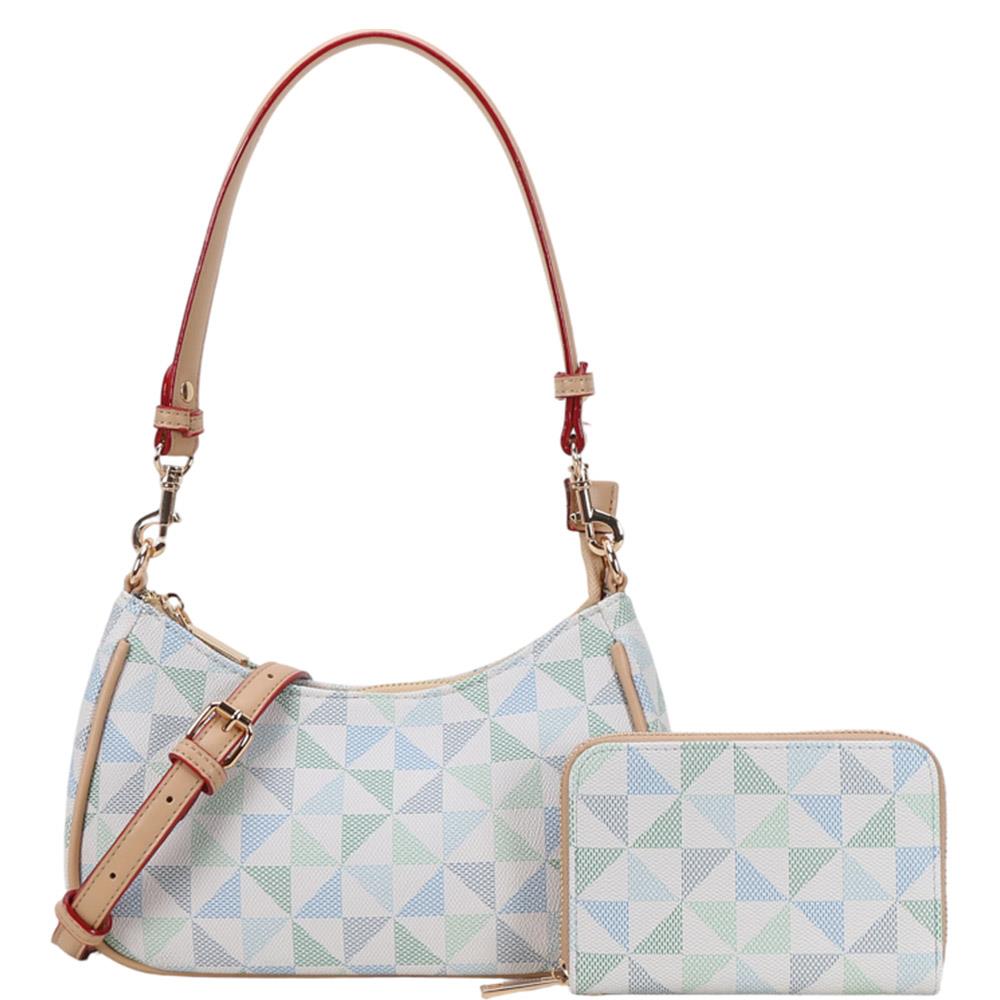 2In1 Geometric Print Pouch Shoulder Bag Set