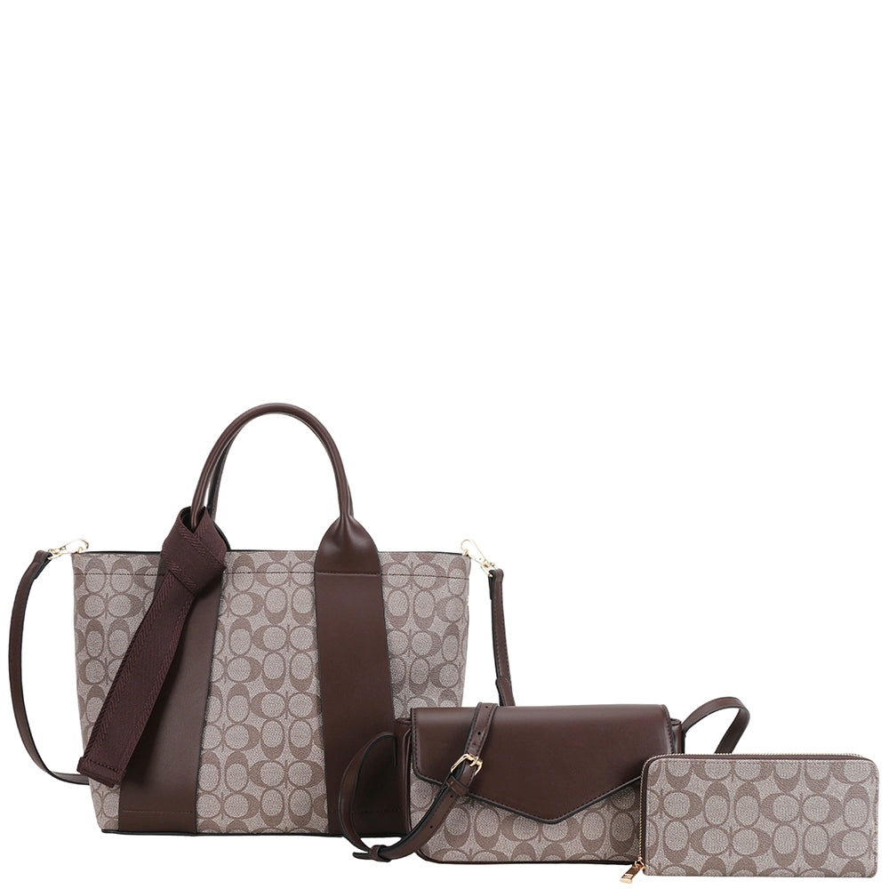 3In1 Oval Print Satchel W Crossbody And Wallet Set