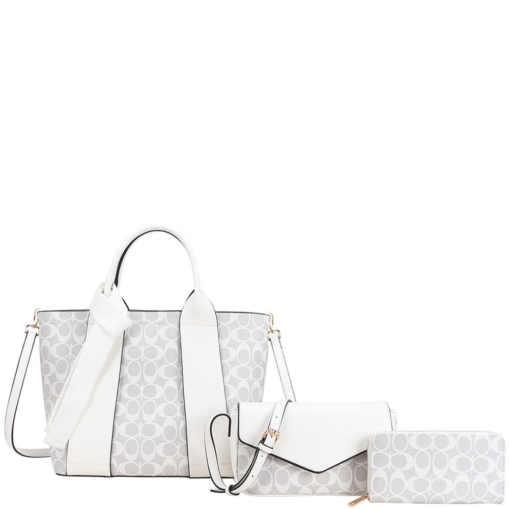 3In1 Oval Print Satchel W Crossbody And Wallet Set