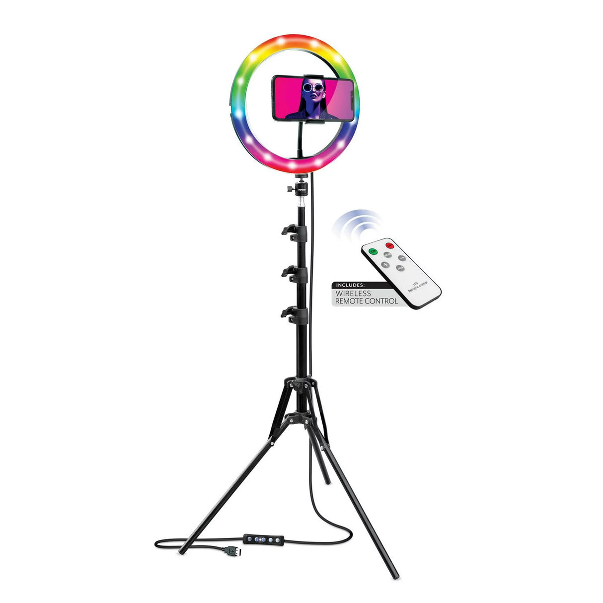 Bower White and RGB LED Ring Light Kit with Tripod; Black