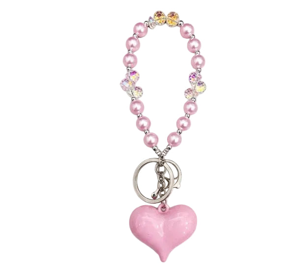 Pearl Beaded Heart Keychain
