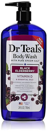 Dr Teal's Body Wash with Pure Epsom Salt, Black Elderberry with Vitamin D & Essential Oils, 24 fl oz