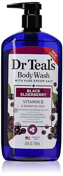 Dr Teal's Body Wash with Pure Epsom Salt, Black Elderberry with Vitamin D & Essential Oils, 24 fl oz