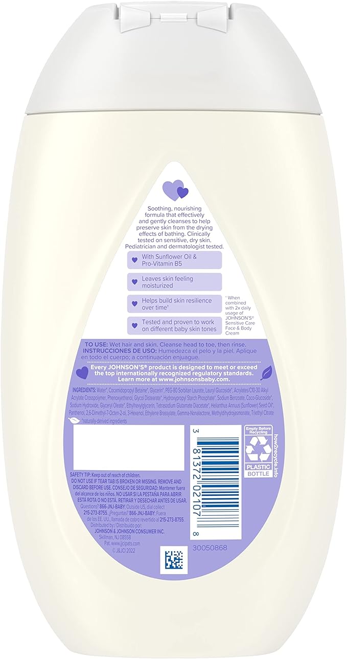 Johnson's Sensitive Care Baby Body Wash & Shampoo, Light Scent