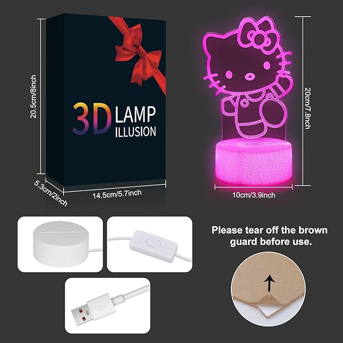 Pink Kawaii Kitty 3D Night Light