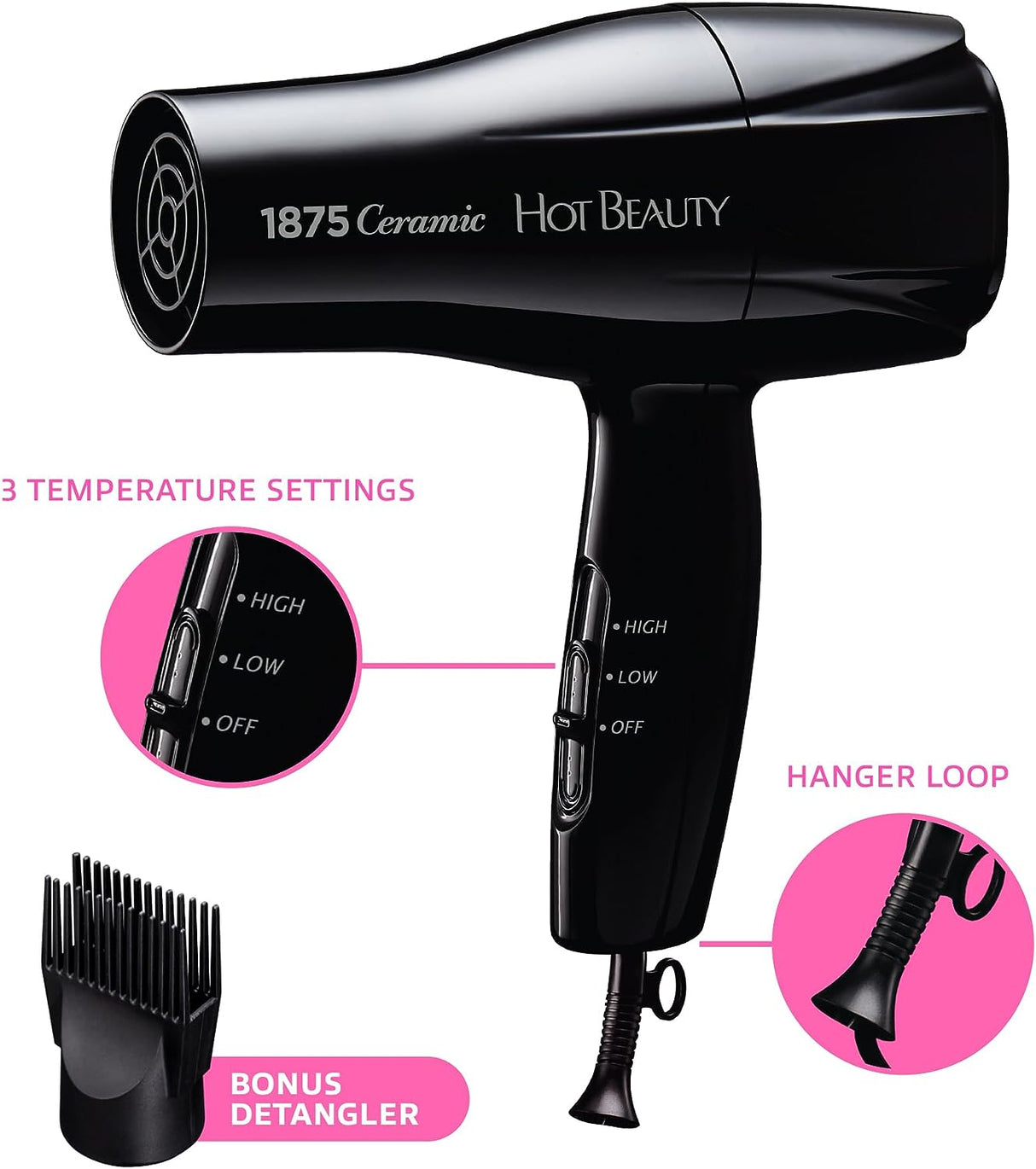 Hot Beauty 1875 Ceramic Styler Hair Styling Blow Dryer