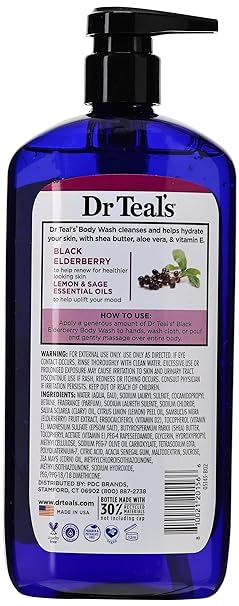 Dr Teal's Body Wash with Pure Epsom Salt, Black Elderberry with Vitamin D & Essential Oils, 24 fl oz