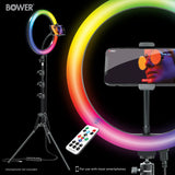 Bower White and RGB LED Ring Light Kit with Tripod; Black
