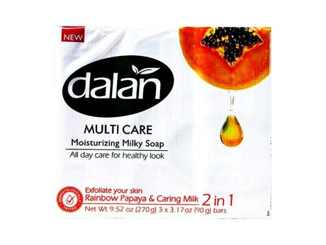 Dalan Multi Care Moisturizing Soap 2 in 1 (Rainbow Papaya & Caring Milk, 3 Pack)