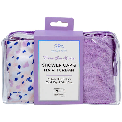 Spa Solutions Tame the Mane Shower Cap & Hair Turban Set