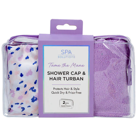 Spa Solutions Tame the Mane Shower Cap & Hair Turban Set