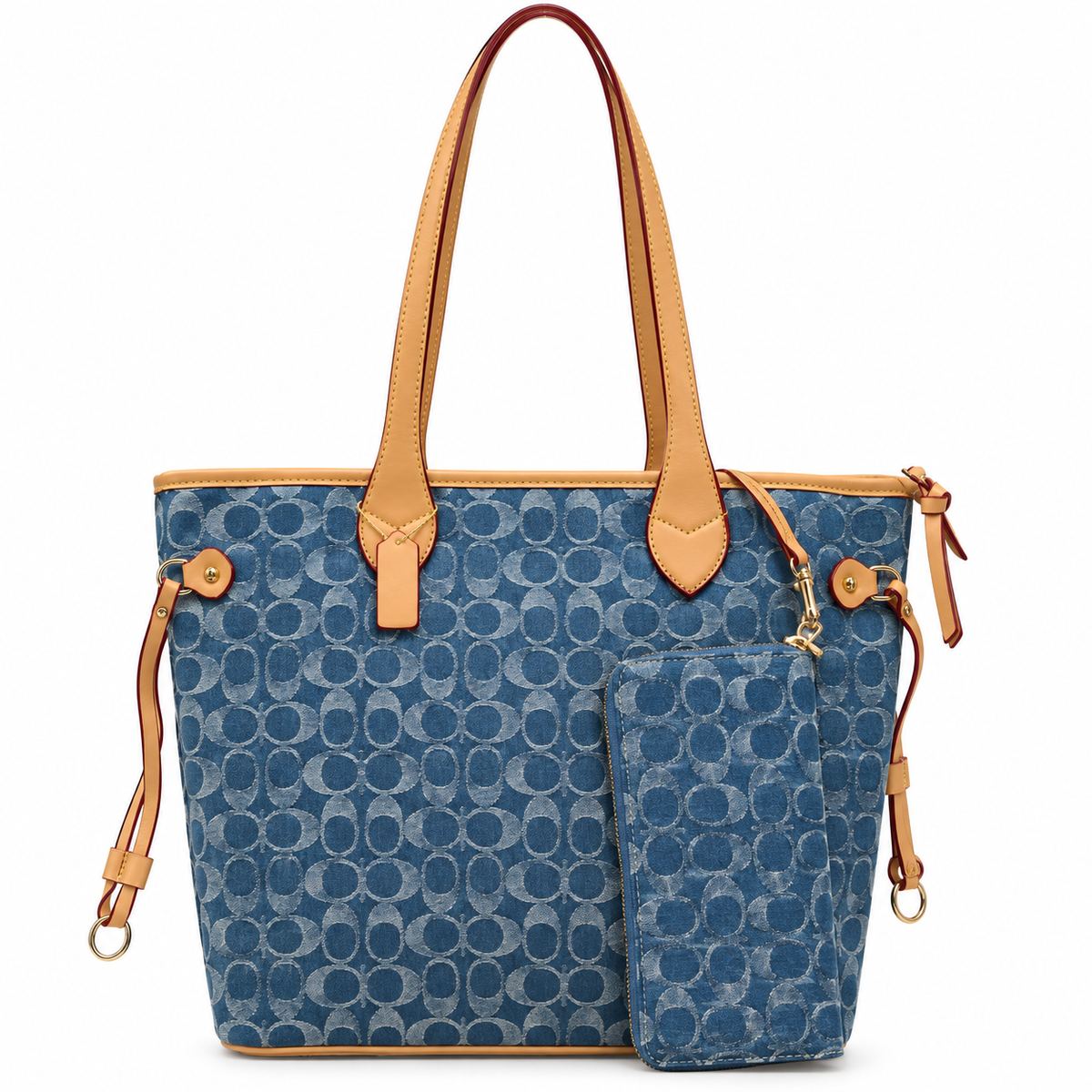 2 in 1 Oval Print Shoulder Tote Handbag w/ Wallet