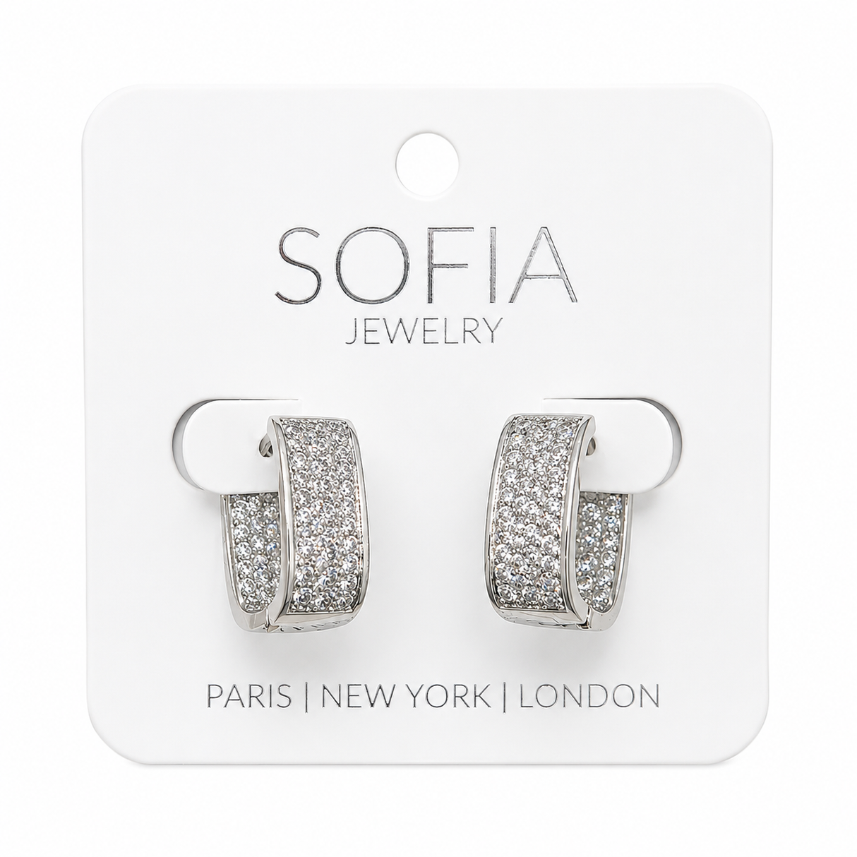 Silver Rectangle Rhinestsone Earrings