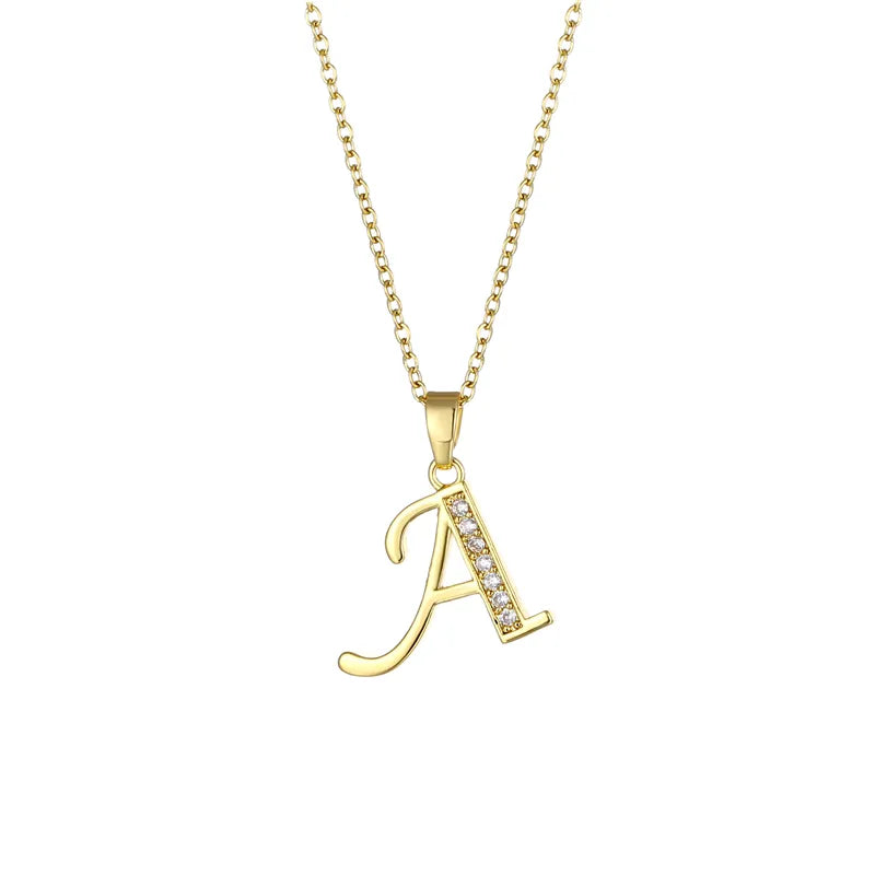 Stainless Steel Rhinestone Initial Necklace