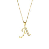 Stainless Steel Rhinestone Initial Necklace