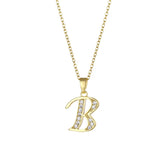 Stainless Steel Rhinestone Initial Necklace