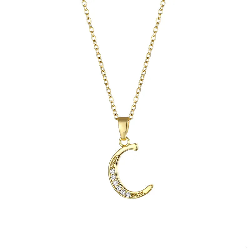 Stainless Steel Rhinestone Initial Necklace