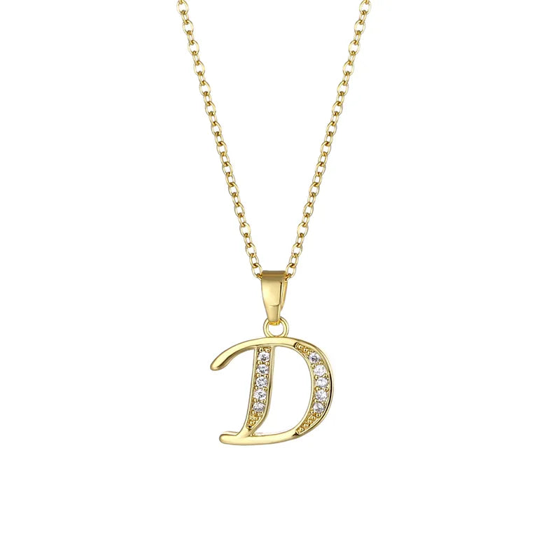 Stainless Steel Rhinestone Initial Necklace