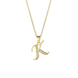 Stainless Steel Rhinestone Initial Necklace