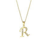 Stainless Steel Rhinestone Initial Necklace