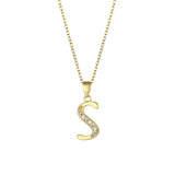 Stainless Steel Rhinestone Initial Necklace