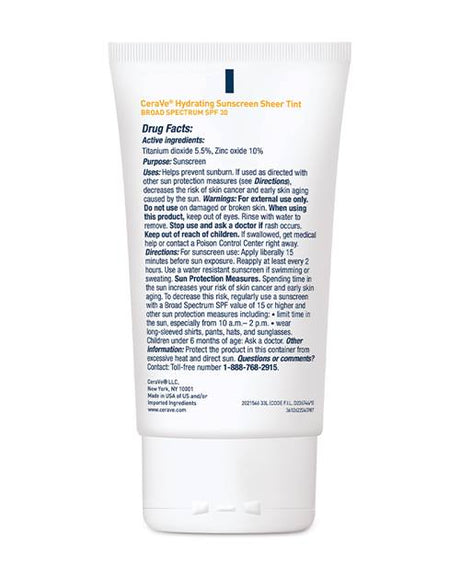 CeraVe Hydrating Mineral Sunscreen SPF 30 Face Sheer Tint