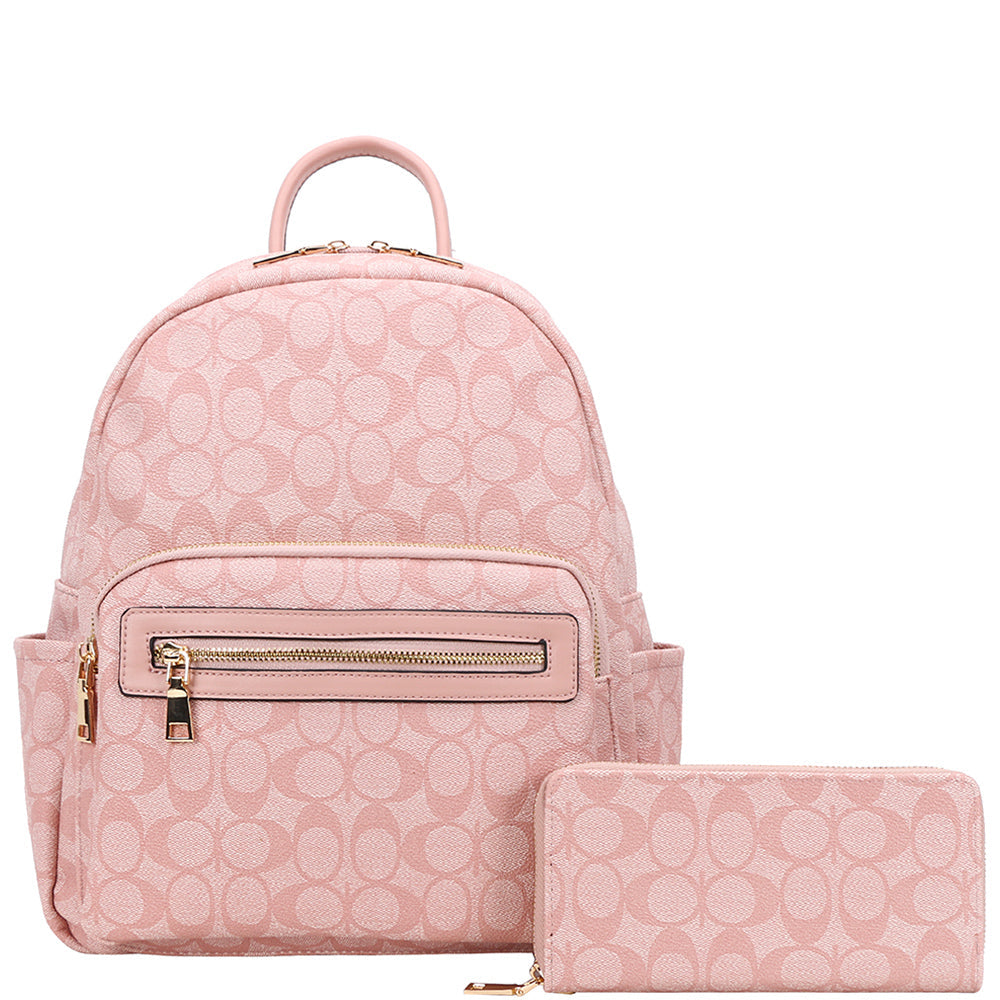 Oval Print Backpack with Wallet Set