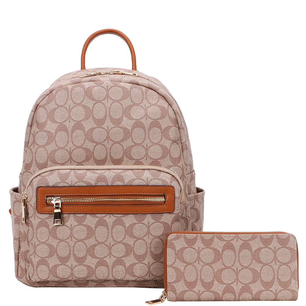 Oval Print Backpack with Wallet Set