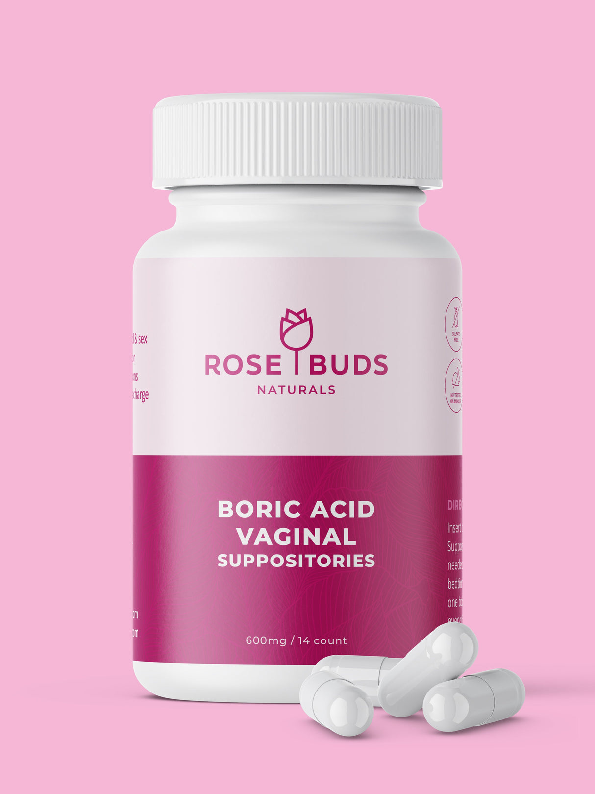 Rose Buds Boric Acid Vaginal Suppositories 14 Count