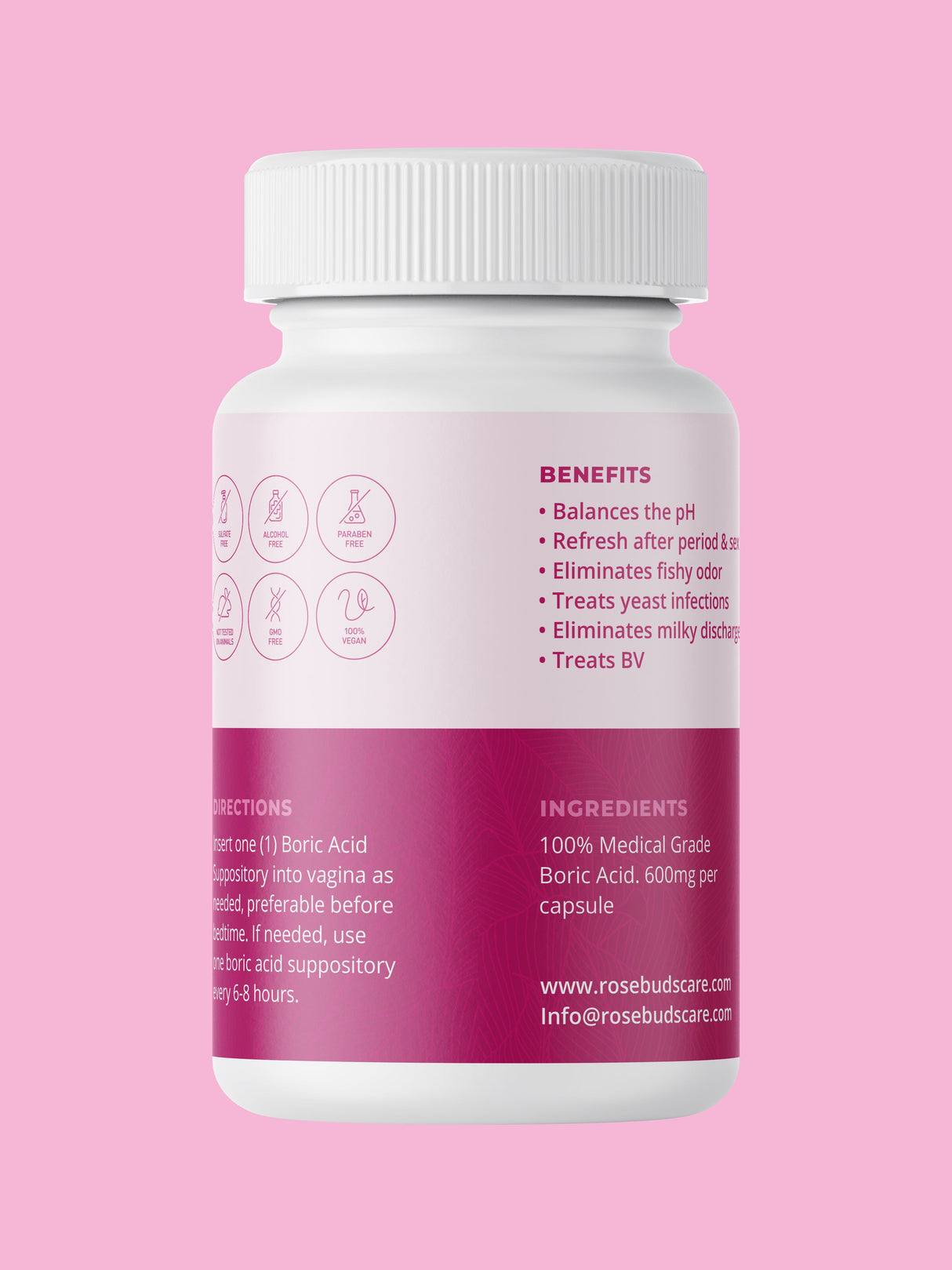 Rose Buds Boric Acid Vaginal Suppositories 14 Count