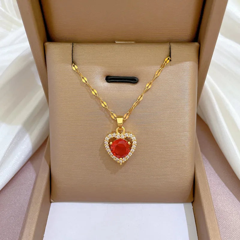 Red Titanium Steel Heart Necklace
