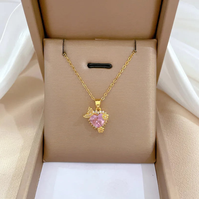 Titanium Steel Pink Heart Necklace