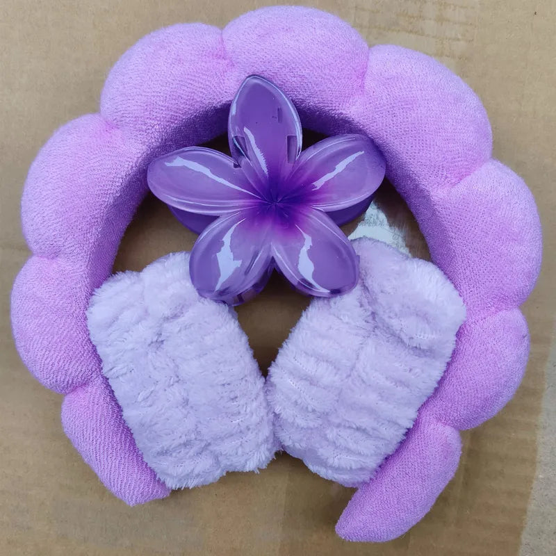 Plumeria Spa Head Band & Claw Clip Set