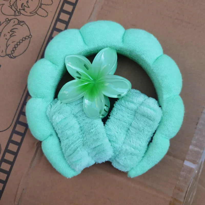 Plumeria Spa Head Band & Claw Clip Set