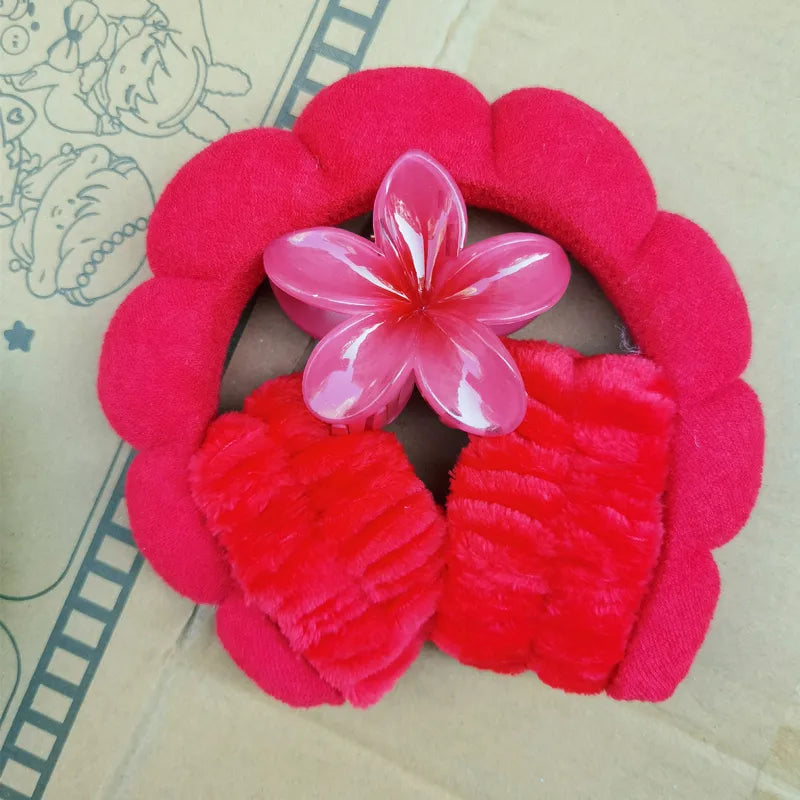 Plumeria Spa Head Band & Claw Clip Set
